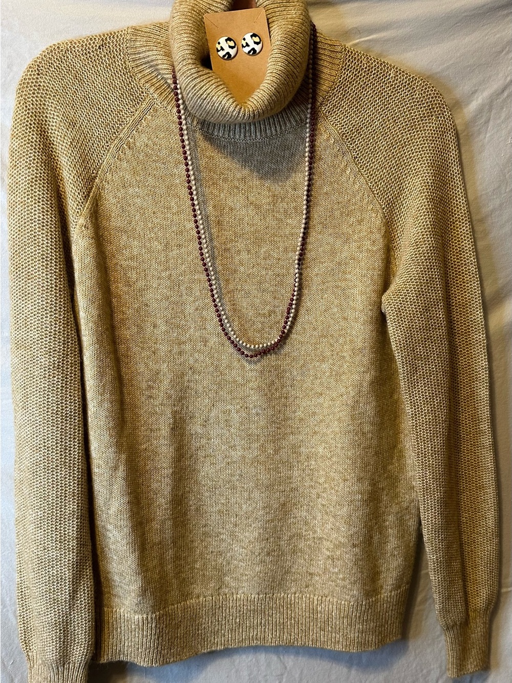 LOFT Women's Beige/Cream Turtleneck Sweaters with free necklace and earrings